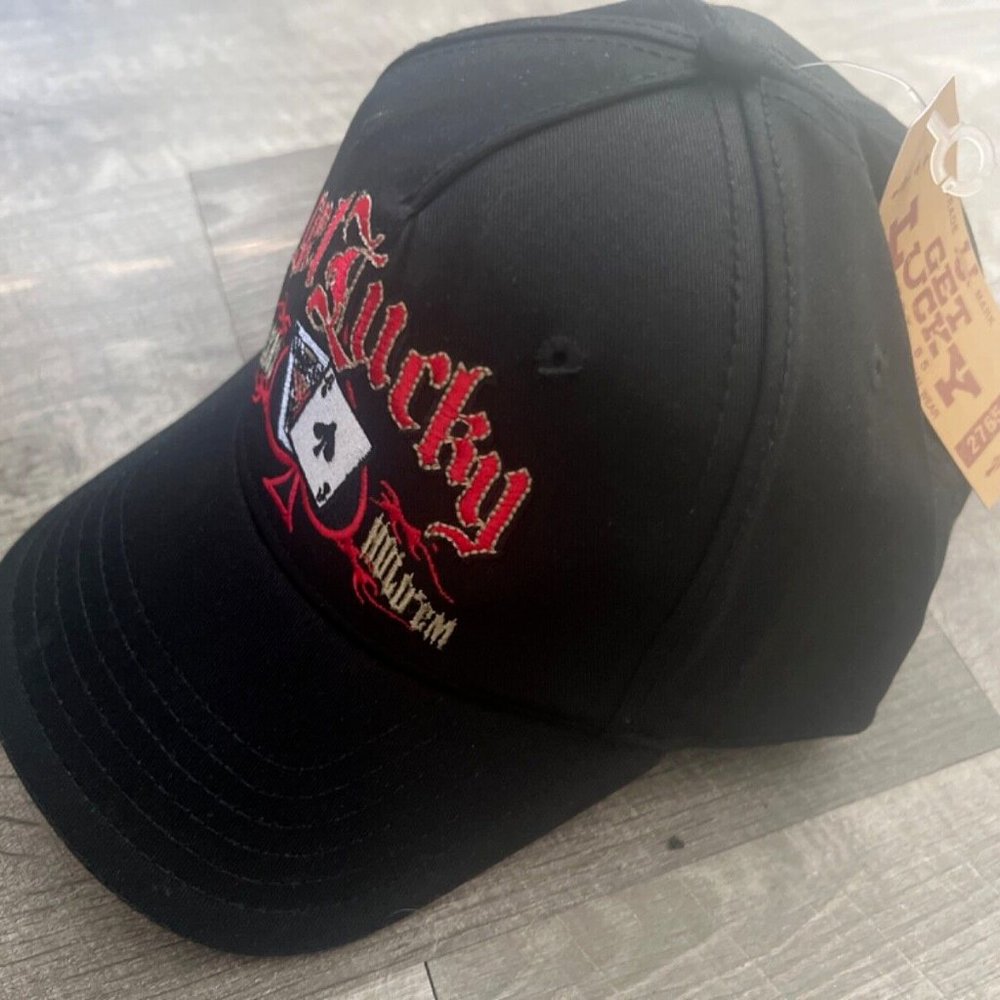 Vintage 80s TEXAS HOLD'EM Vintage "GET LUCKY" GAMBLING HAT Men's COLOR BLACK NW